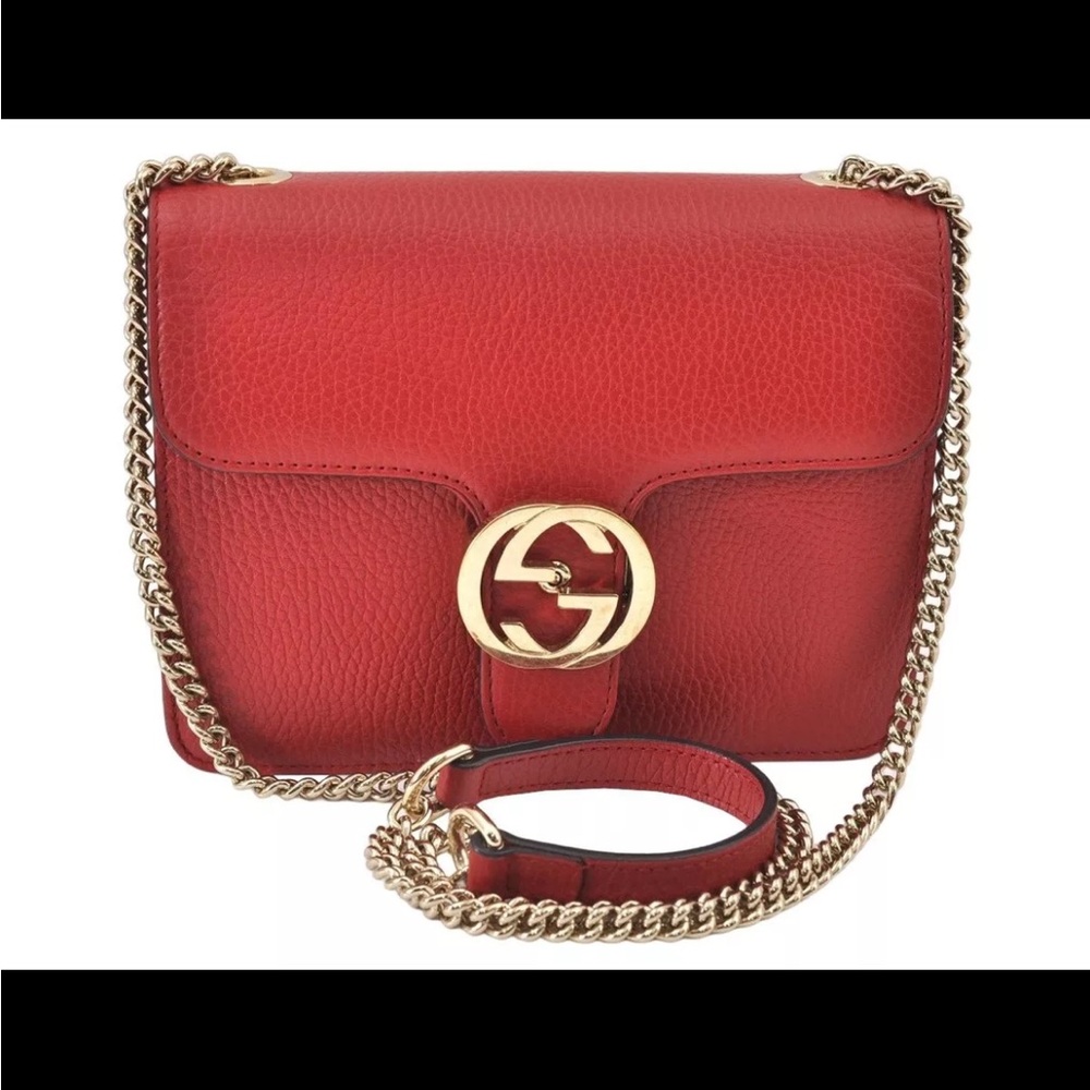 Gucci Red Leather Crossbody Bag with Gold Chain